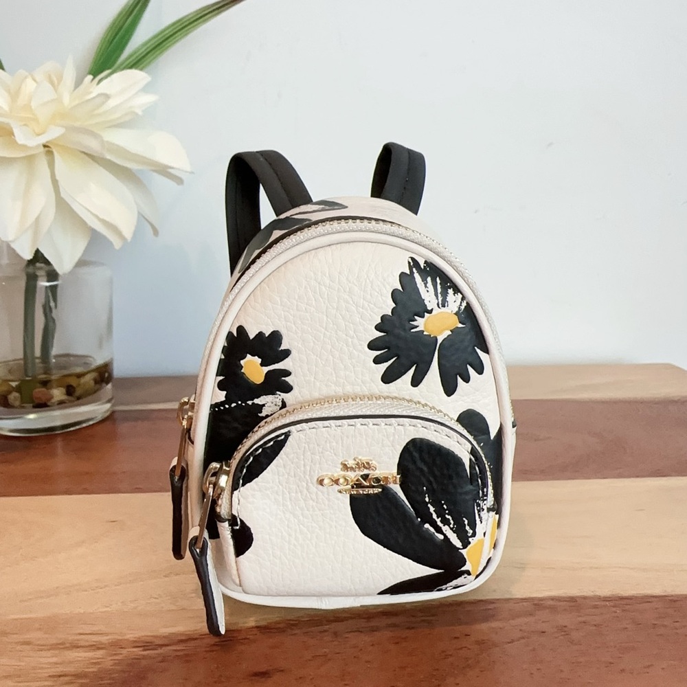 NWT Coach Mini Court Backpack Bag Charm With Floral Print